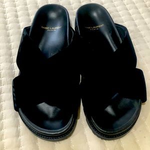 Black Yves Saint Laurent Velour Slides size 38 1/2. Worn once.
